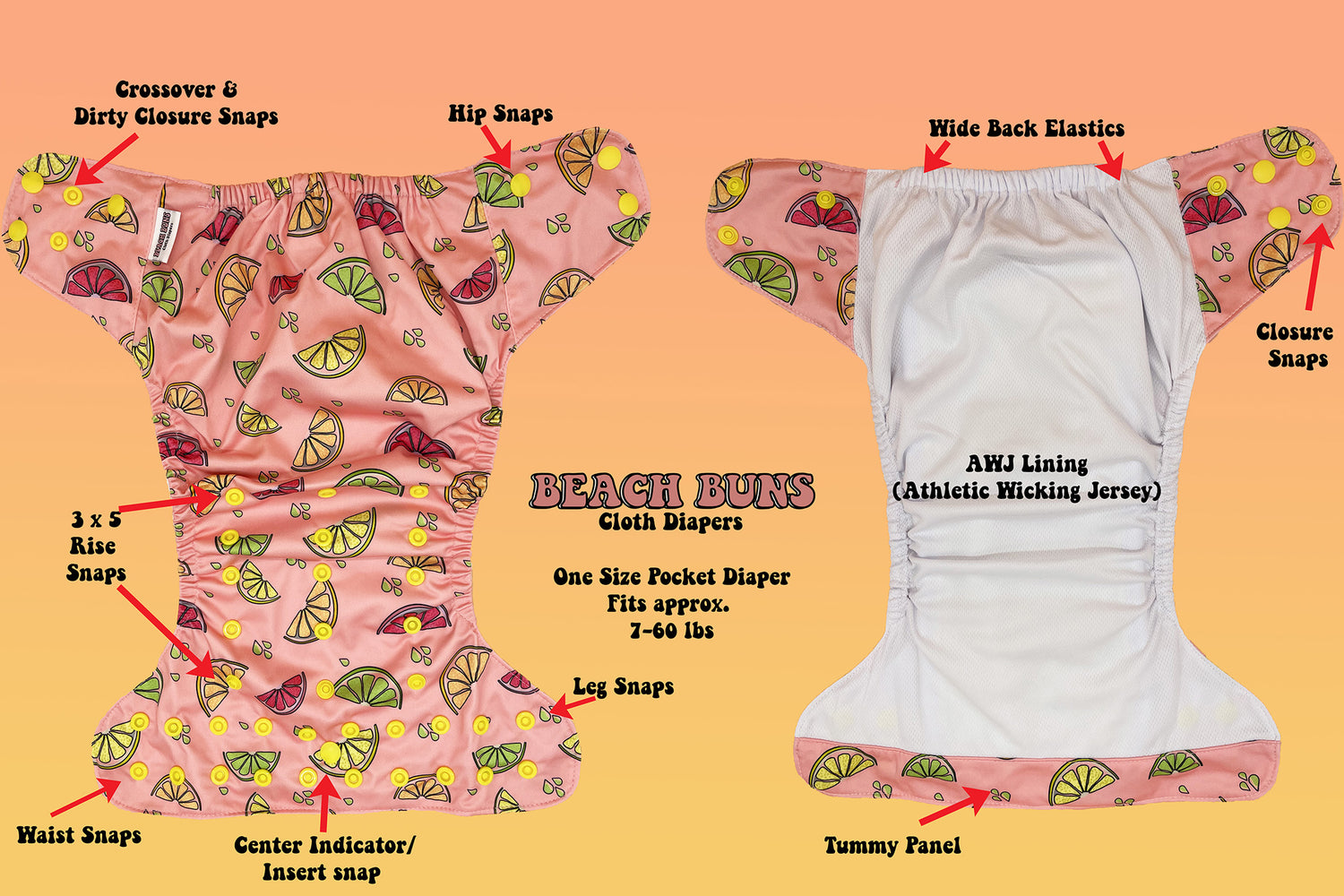 shows all of the outside and inside of the cloth diaper